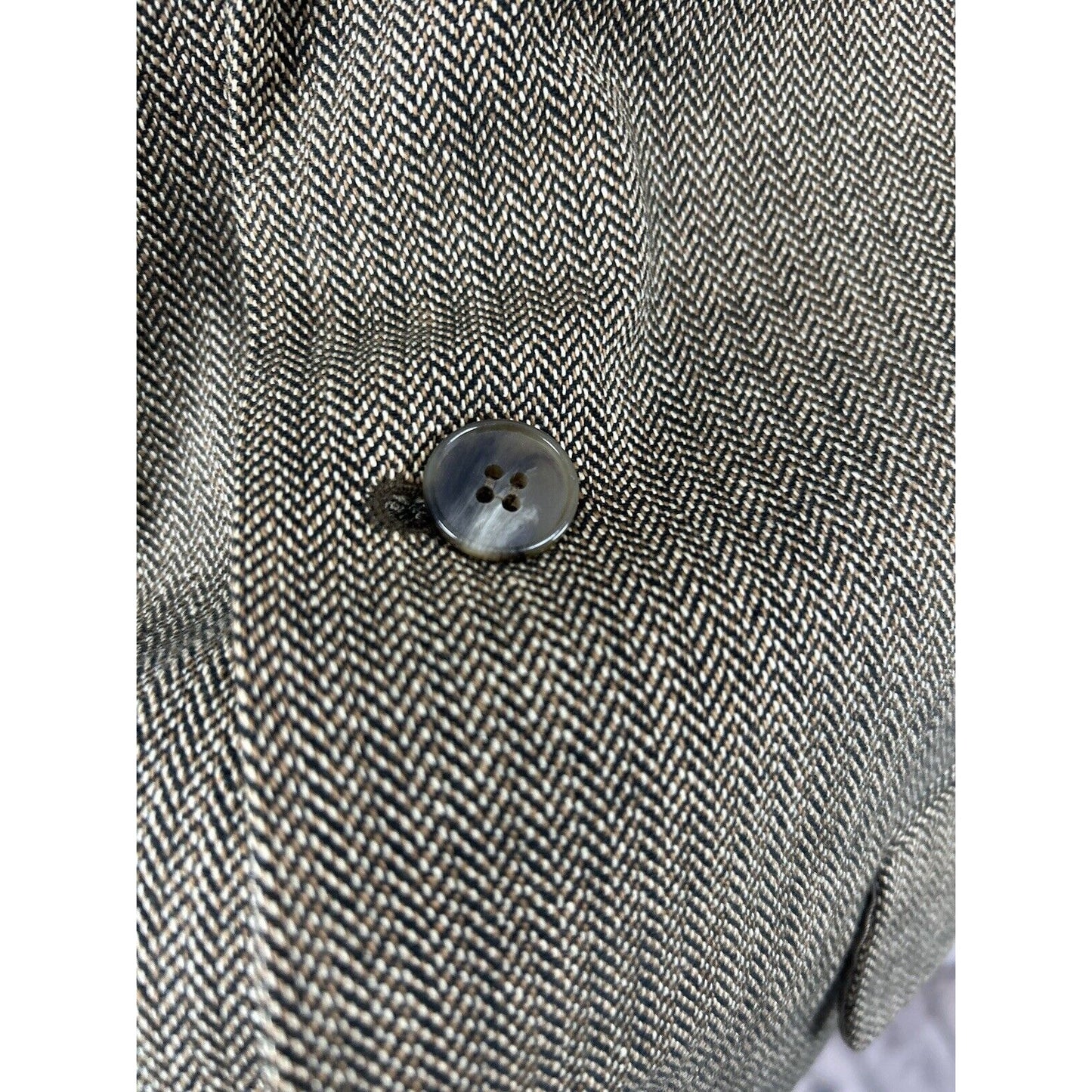 Perry Ellis 100% Cotton Brown Herringbone 3 Button Ventless Blazer Size 42