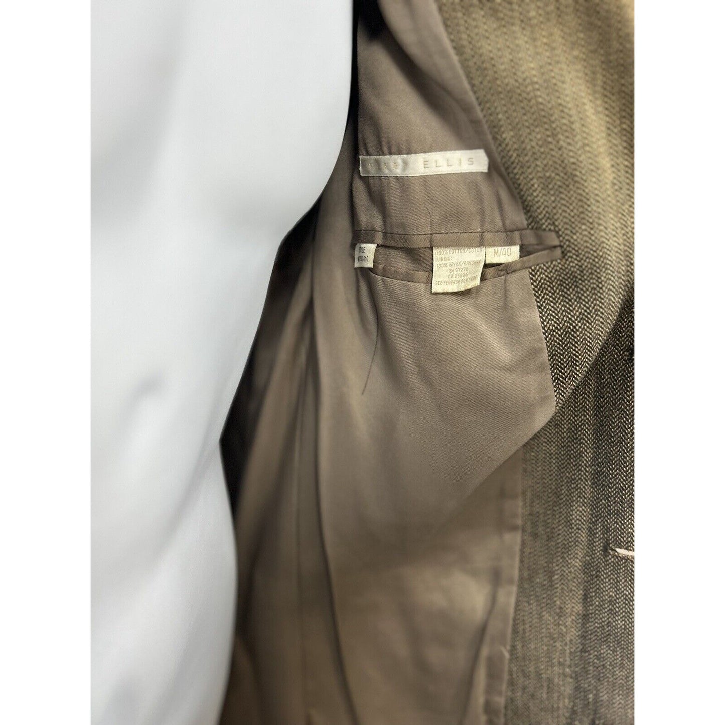 Perry Ellis 100% Cotton Brown Herringbone 3 Button Ventless Blazer Size 42