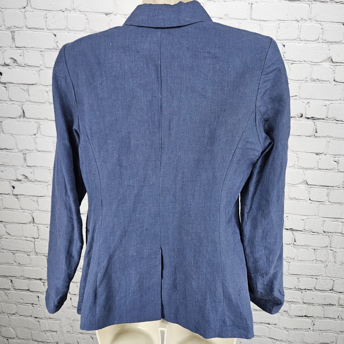 Joie Blue 100% Linen Open Front Cotton Lined Vented Notch Blazer Jacket 4