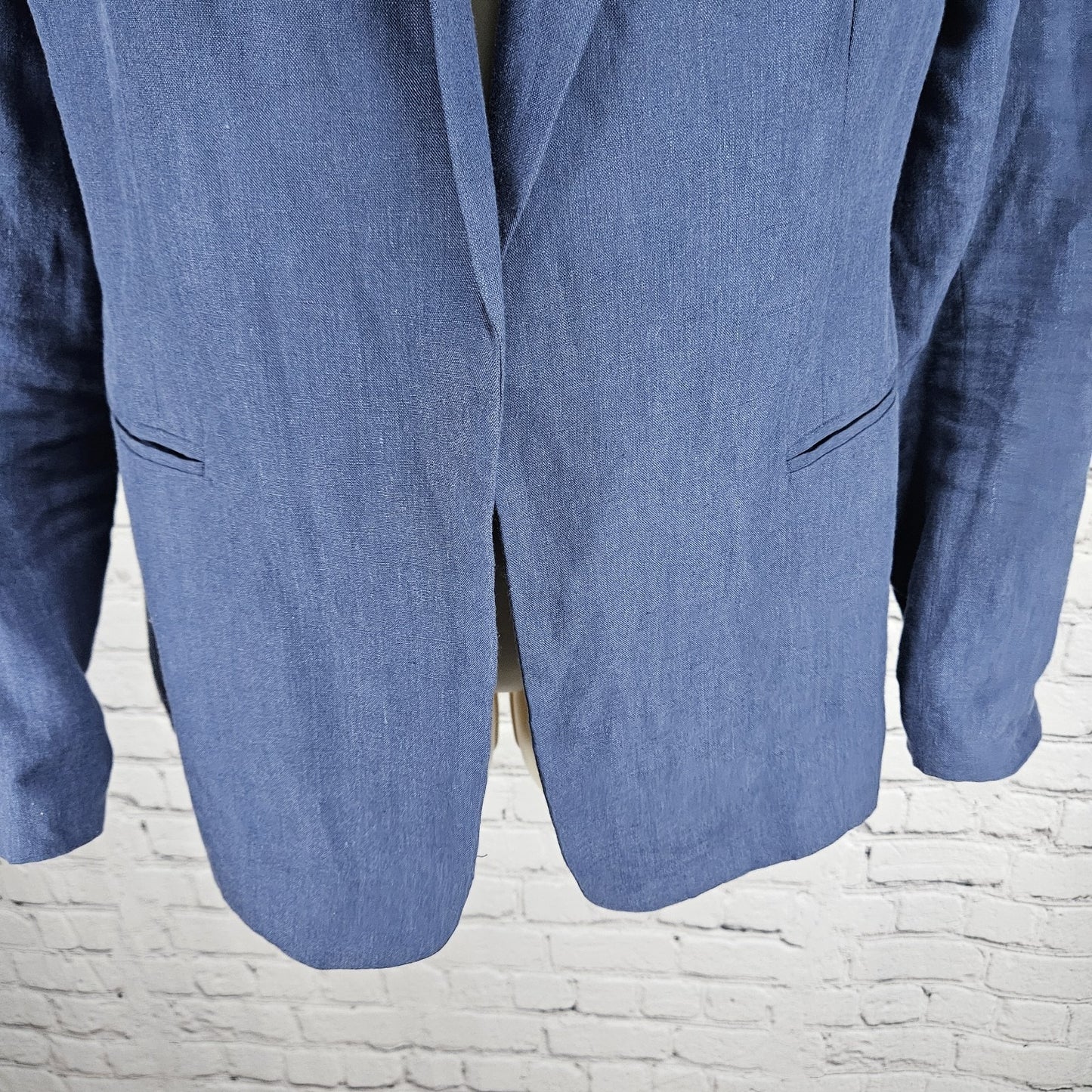 Joie Blue 100% Linen Open Front Cotton Lined Vented Notch Blazer Jacket 4