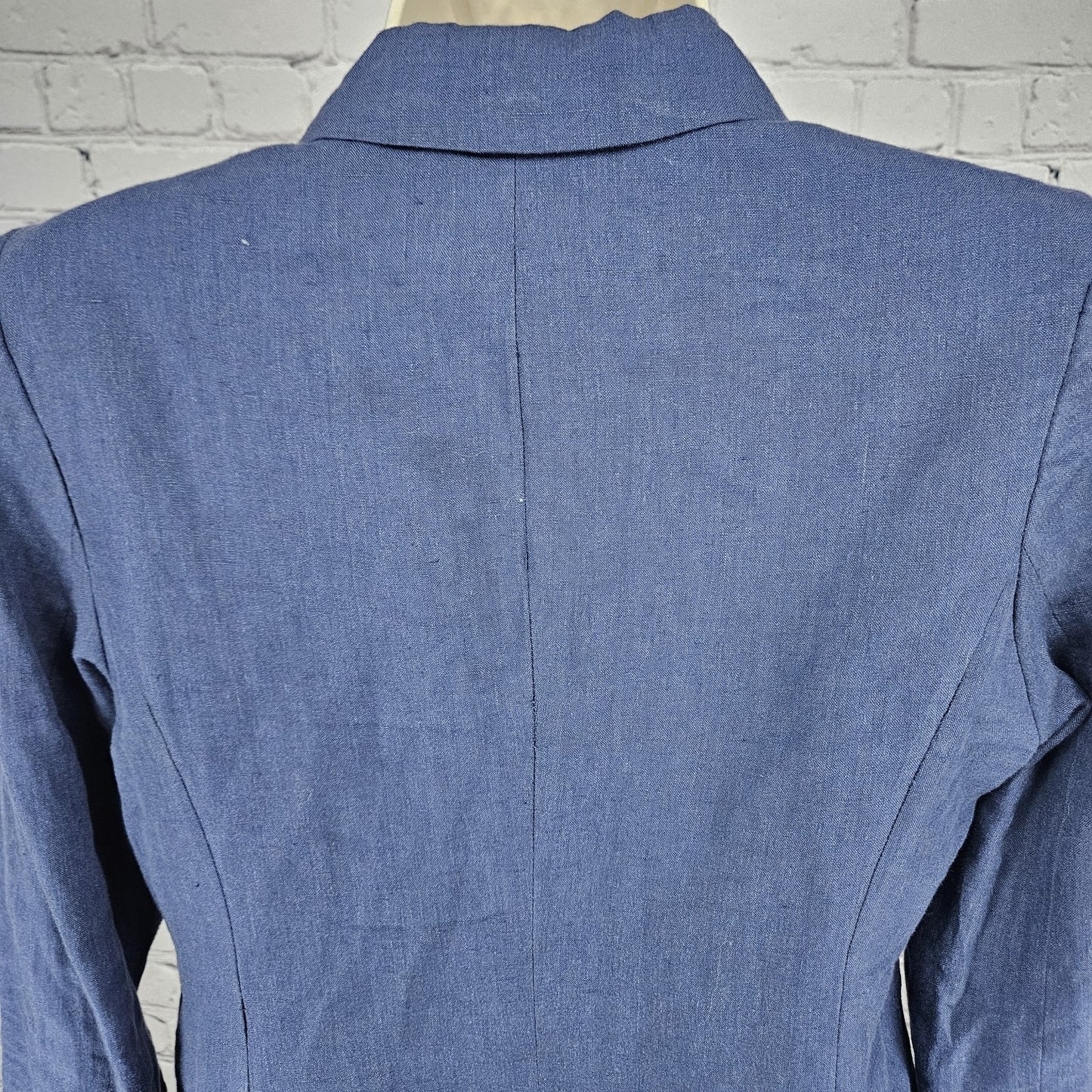 Joie Blue 100% Linen Open Front Cotton Lined Vented Notch Blazer Jacket 4