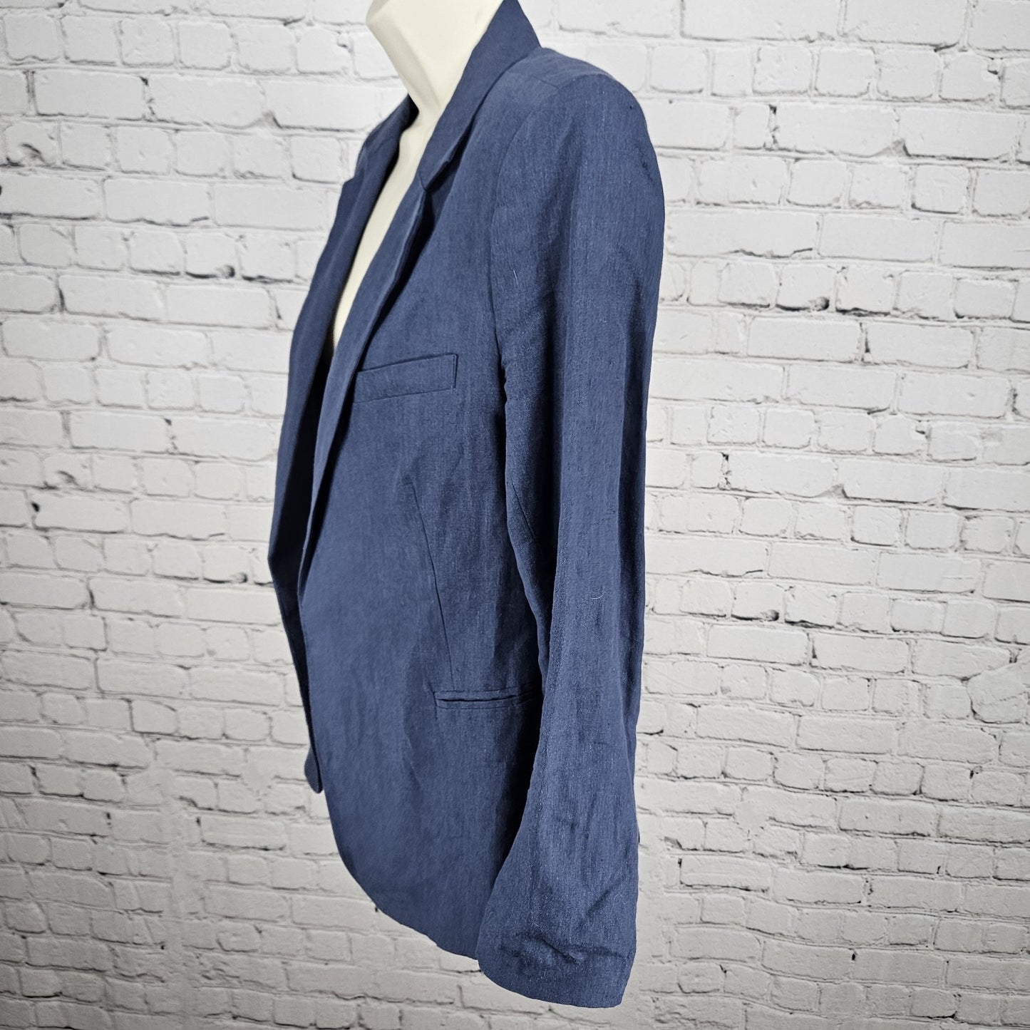 Joie Blue 100% Linen Open Front Cotton Lined Vented Notch Blazer Jacket 4