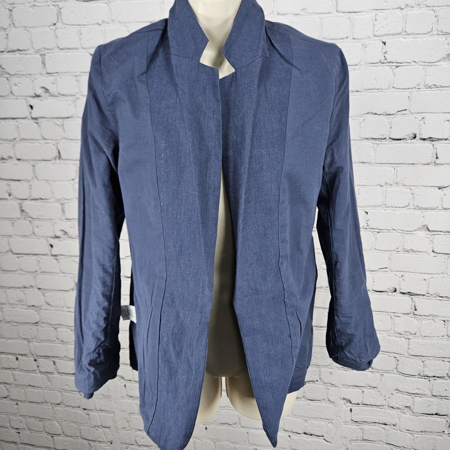 Joie Blue 100% Linen Open Front Cotton Lined Vented Notch Blazer Jacket 4