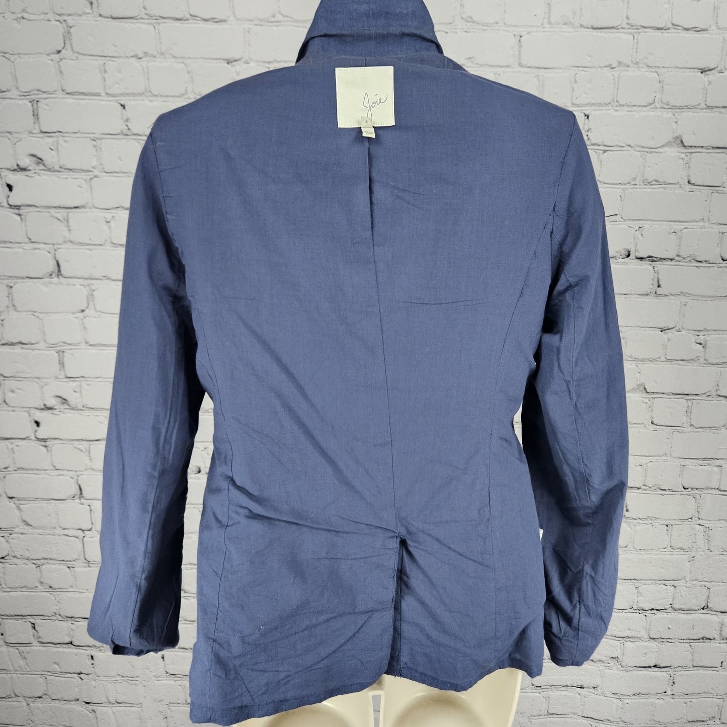 Joie Blue 100% Linen Open Front Cotton Lined Vented Notch Blazer Jacket 4