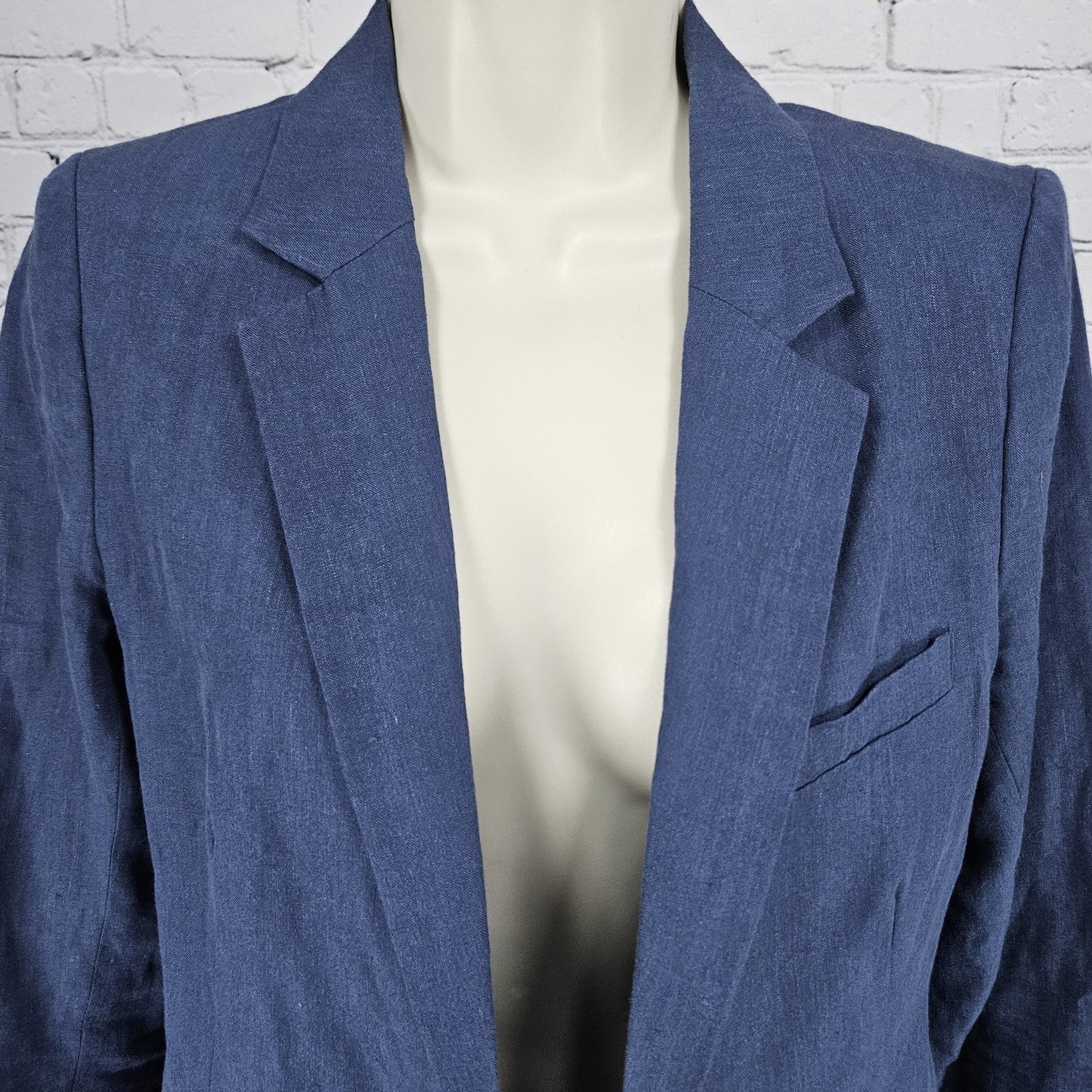 Joie Blue 100% Linen Open Front Cotton Lined Vented Notch Blazer Jacket 4