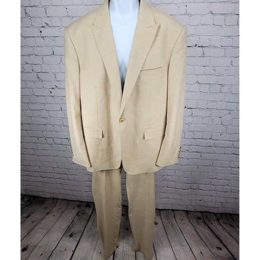Rossi Man Cream Beige Slim Fit Full Suit 1 Button Peak Jacket 50 Pants 43x35