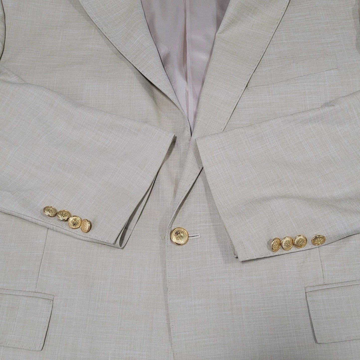 Rossi Man Cream Beige Slim Fit Full Suit 1 Button Peak Jacket 50 Pants 43x35