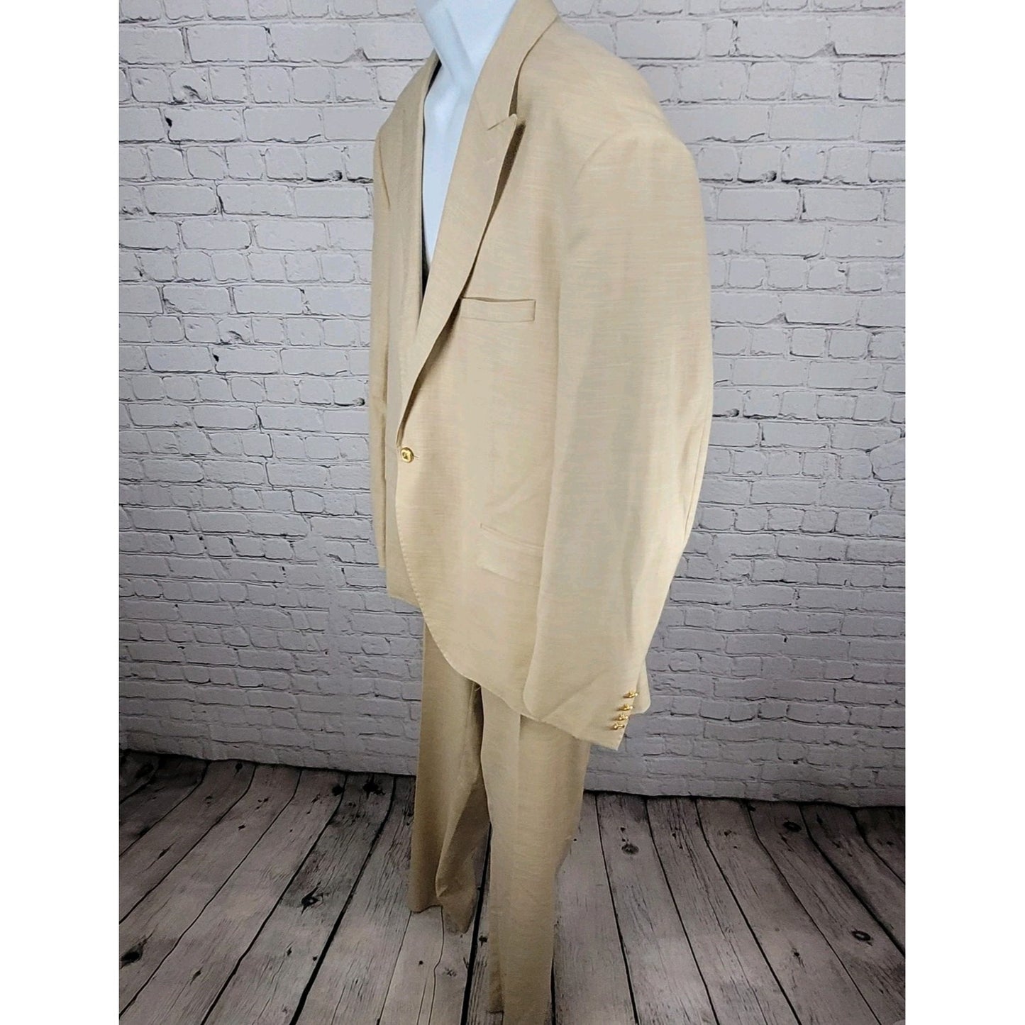 Rossi Man Cream Beige Slim Fit Full Suit 1 Button Peak Jacket 50 Pants 43x35