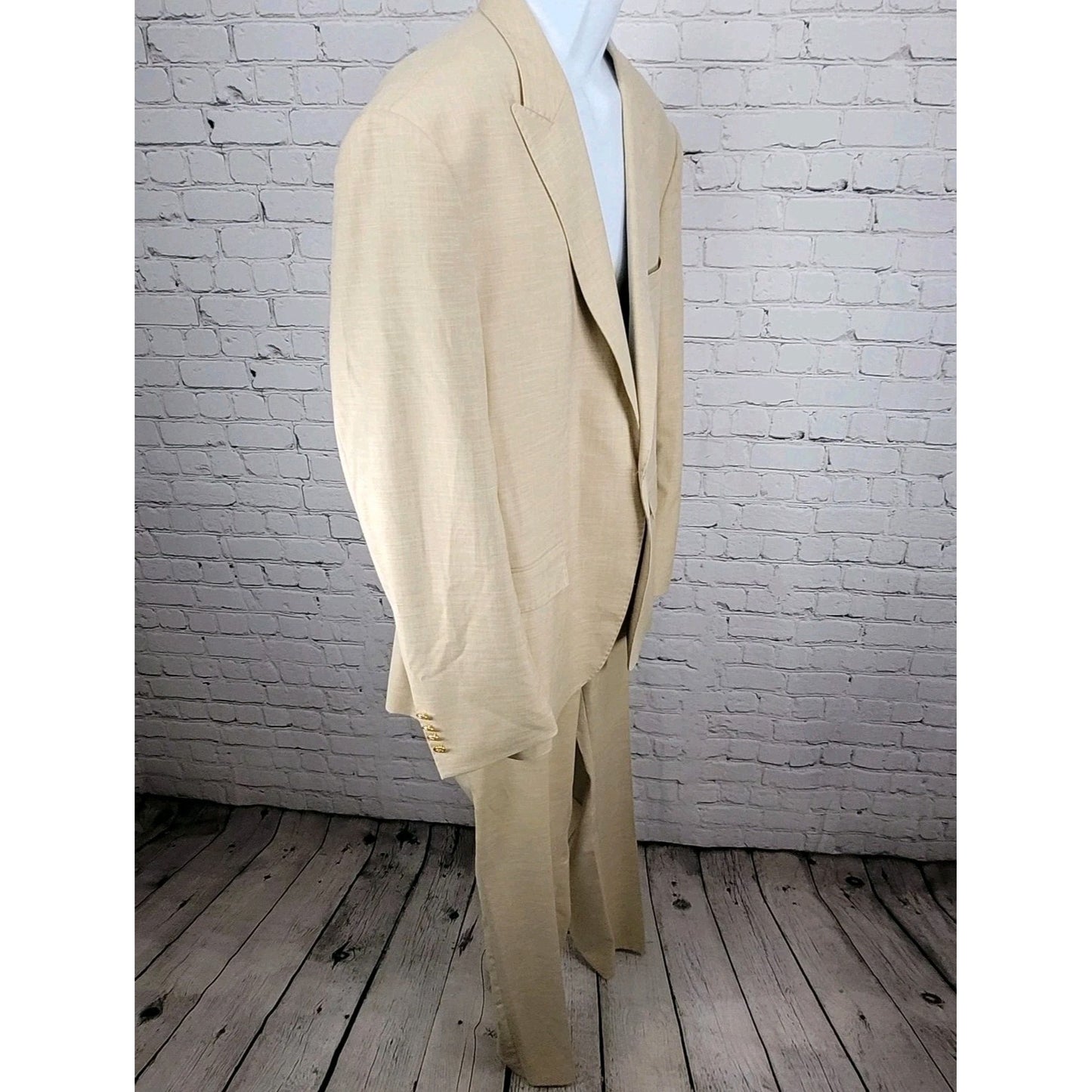 Rossi Man Cream Beige Slim Fit Full Suit 1 Button Peak Jacket 50 Pants 43x35