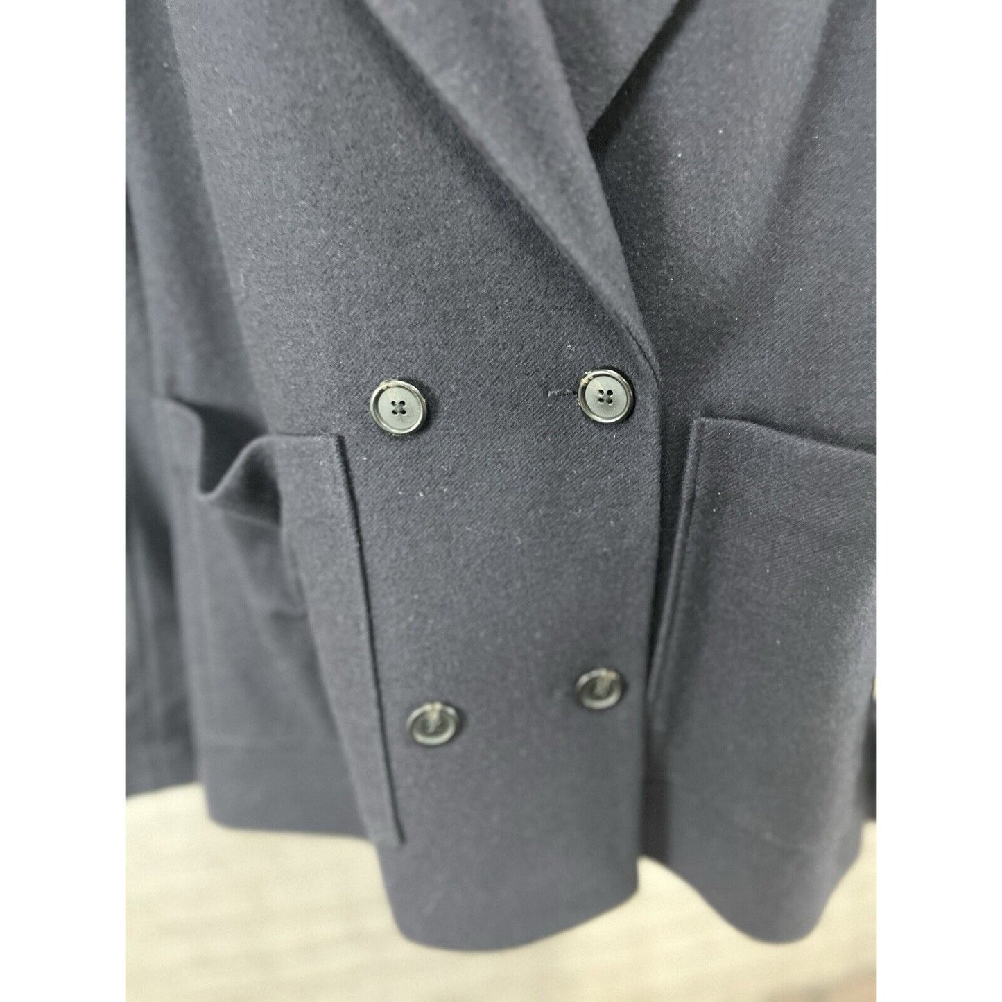 R Label Black Wool Blend Notched Peacoat Blazer Jacket Pockets Women’s Size L