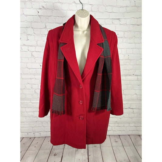 VTG Forecaster Of Boston Red Wool Blend Women’s Overcoat With Scarf Size 13/14