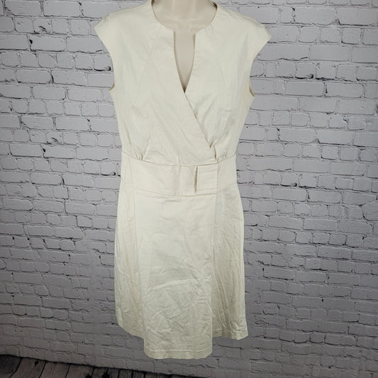 Sisley Ivory Cotton Stretch Sleeveless A Line Dress Italy Made Size Medium M