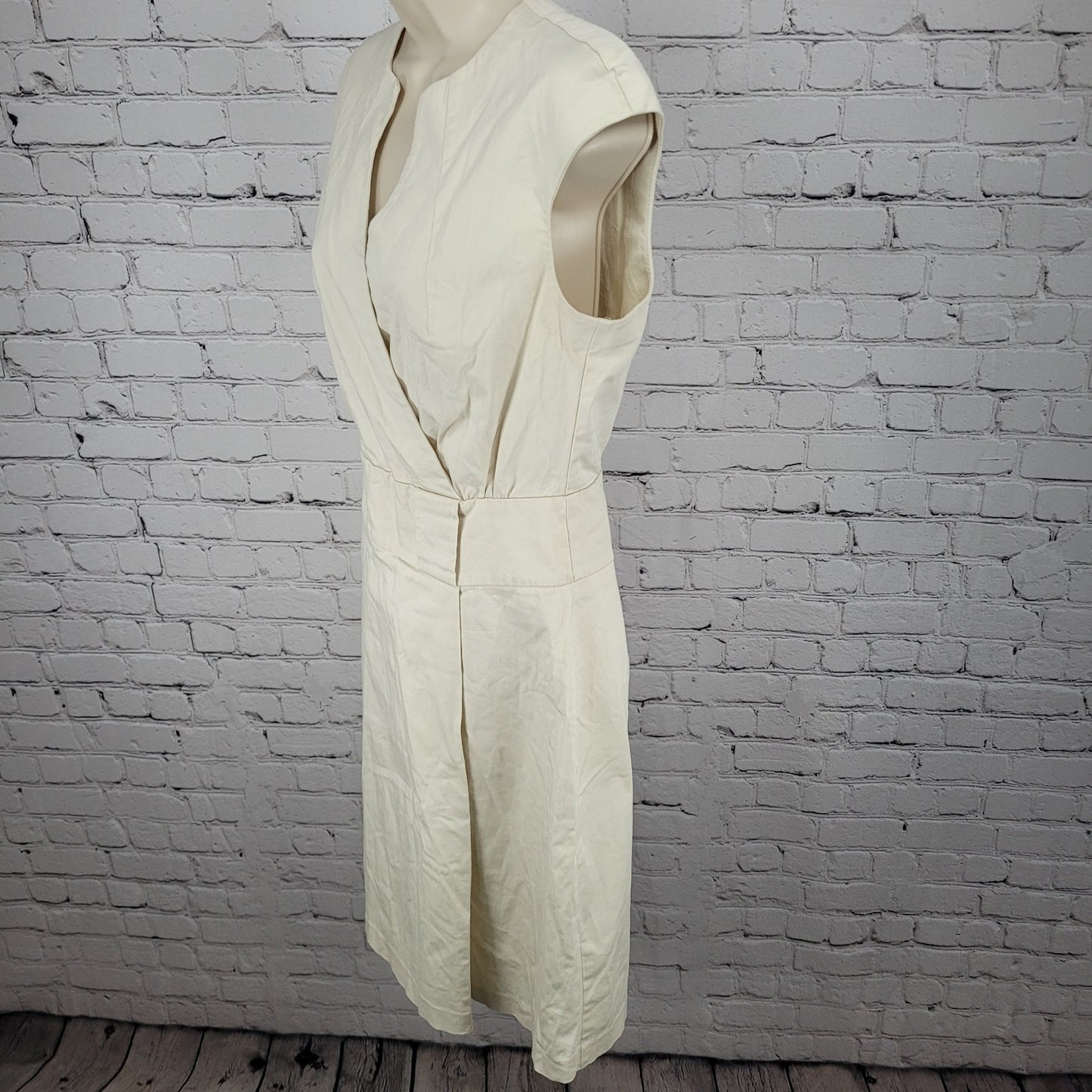 Sisley Ivory Cotton Stretch Sleeveless A Line Dress Italy Made Size Medium M