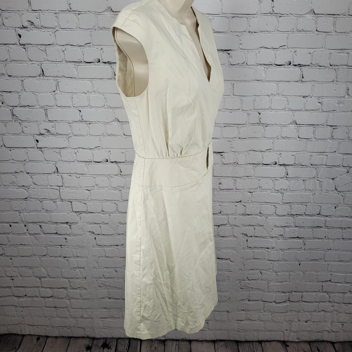 Sisley Ivory Cotton Stretch Sleeveless A Line Dress Italy Made Size Medium M