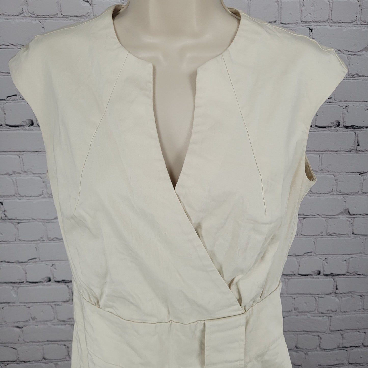 Sisley Ivory Cotton Stretch Sleeveless A Line Dress Italy Made Size Medium M