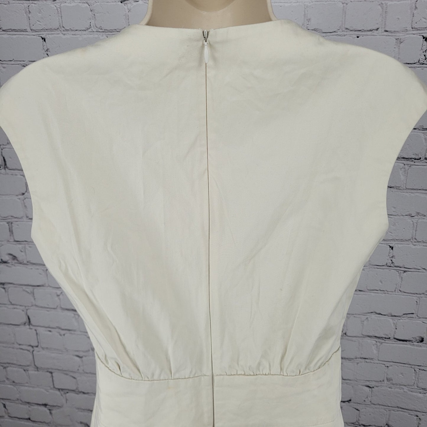 Sisley Ivory Cotton Stretch Sleeveless A Line Dress Italy Made Size Medium M