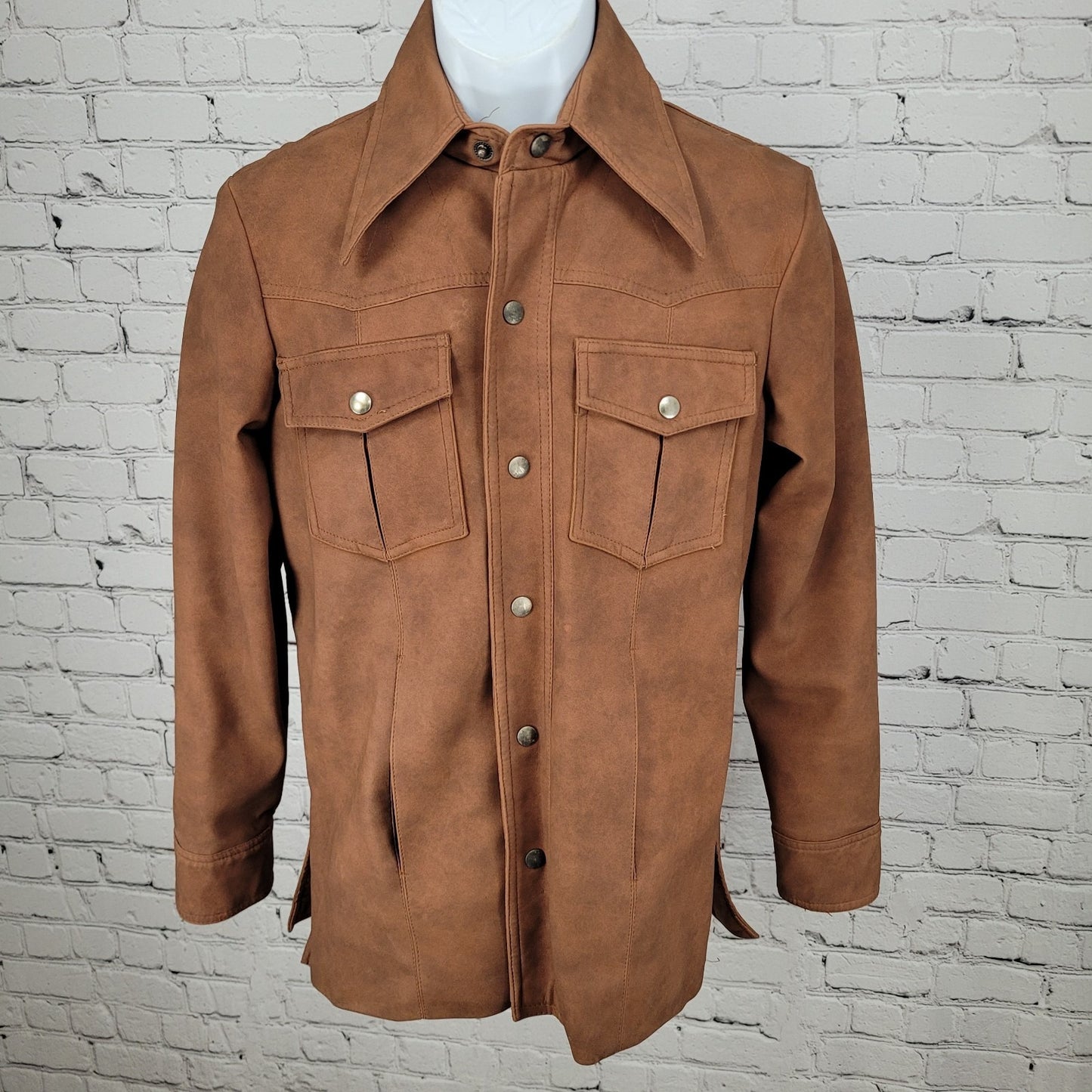 VTG Val Cassi Brown Vinyl Western Retro Snap Up Lined Jacket Size Small S