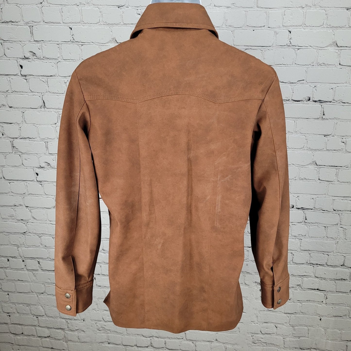 VTG Val Cassi Brown Vinyl Western Retro Snap Up Lined Jacket Size Small S