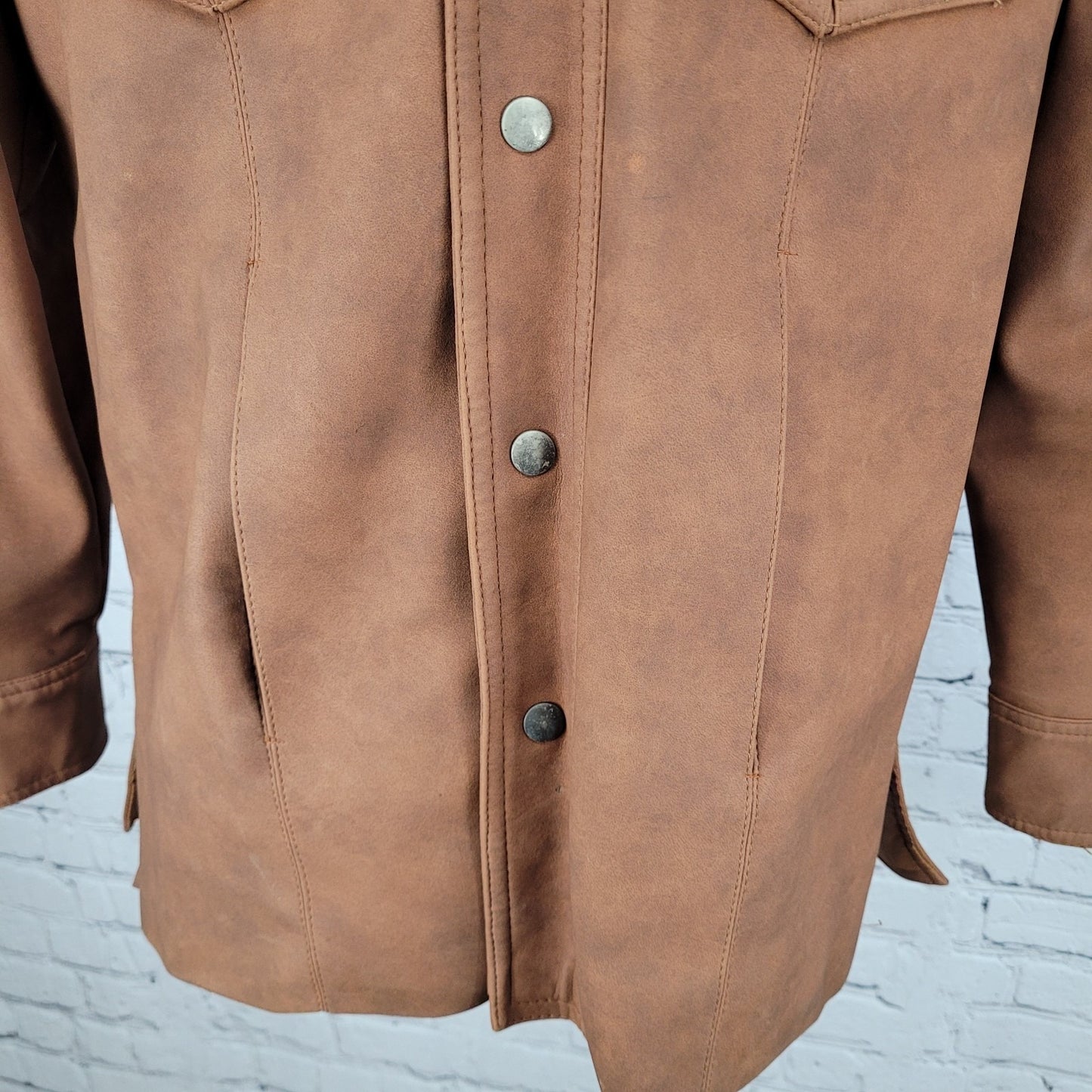 VTG Val Cassi Brown Vinyl Western Retro Snap Up Lined Jacket Size Small S
