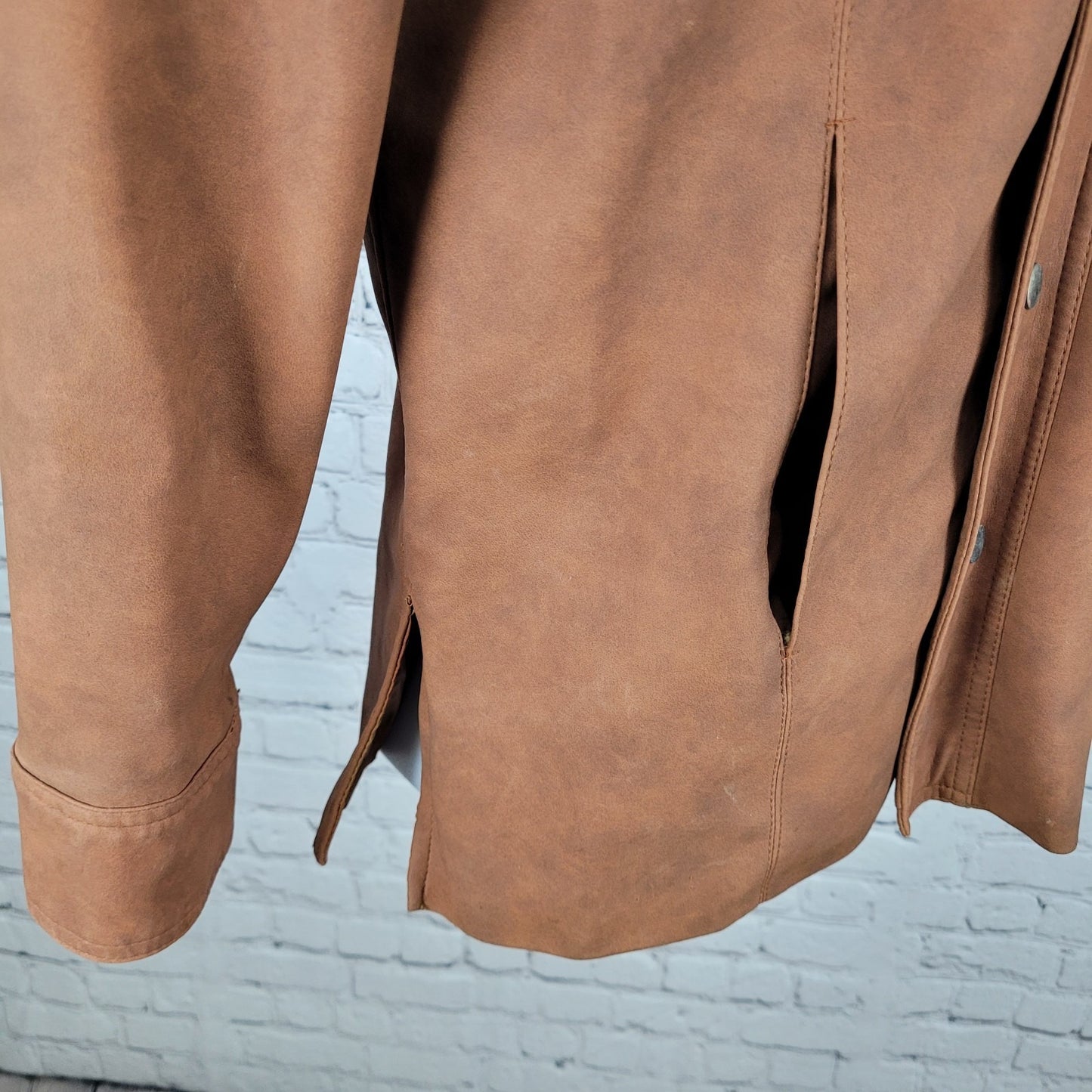 VTG Val Cassi Brown Vinyl Western Retro Snap Up Lined Jacket Size Small S