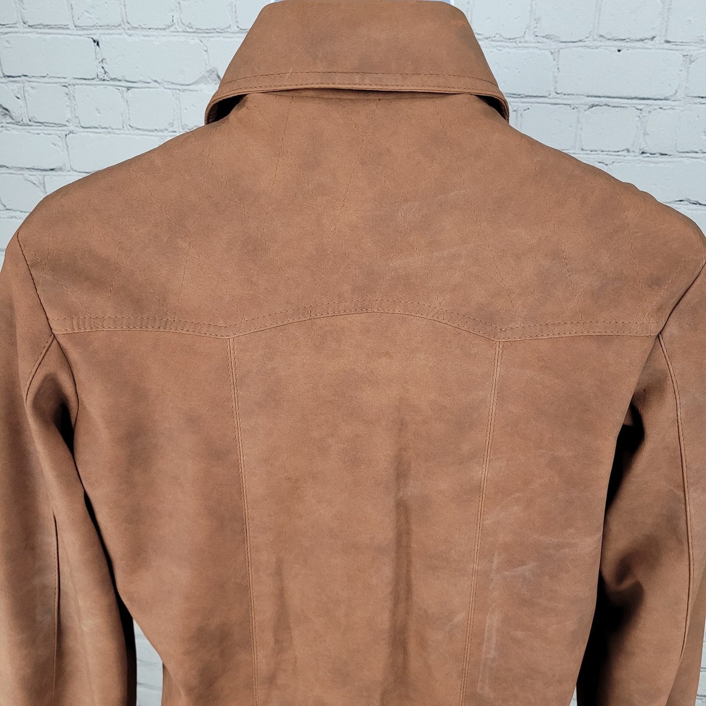 VTG Val Cassi Brown Vinyl Western Retro Snap Up Lined Jacket Size Small S