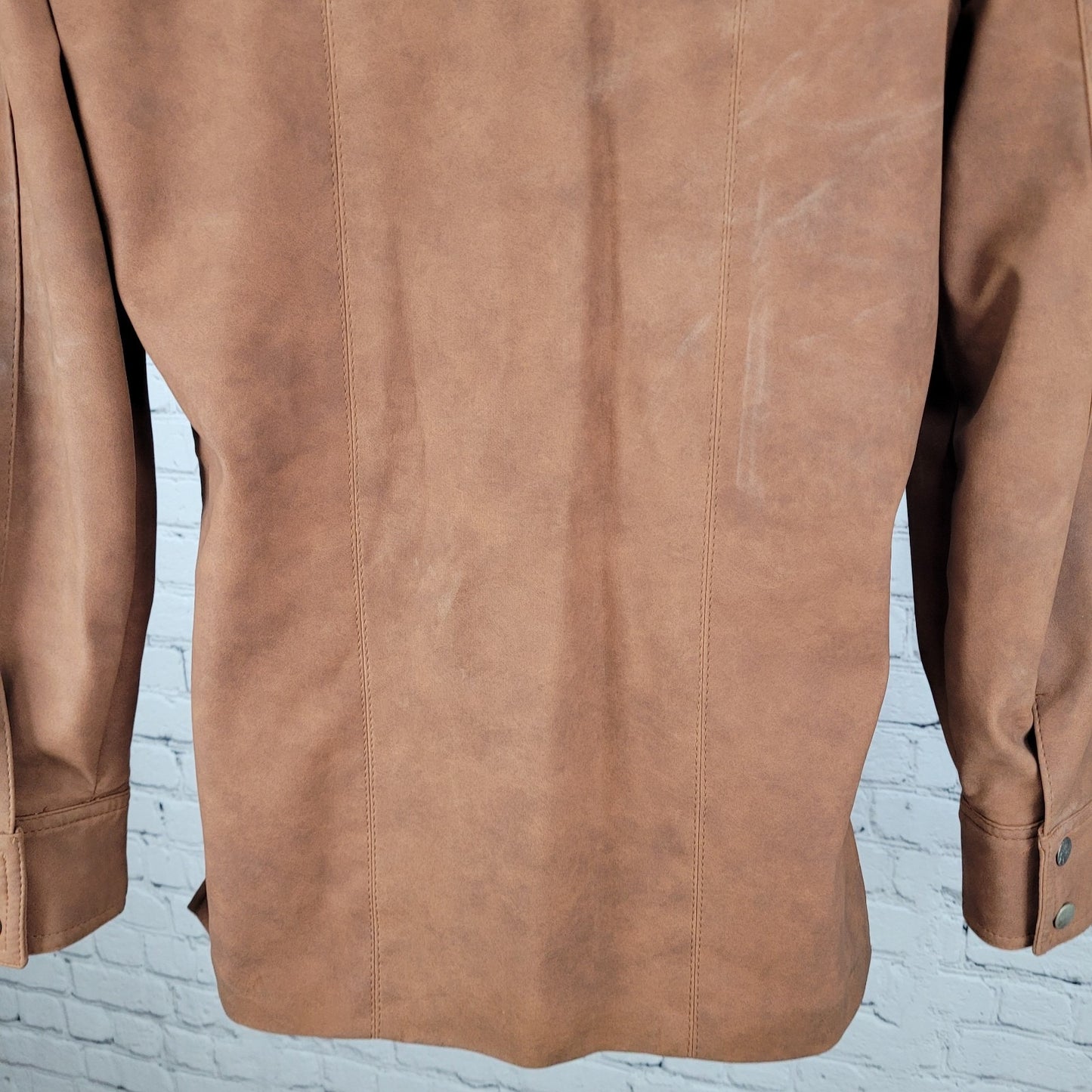 VTG Val Cassi Brown Vinyl Western Retro Snap Up Lined Jacket Size Small S