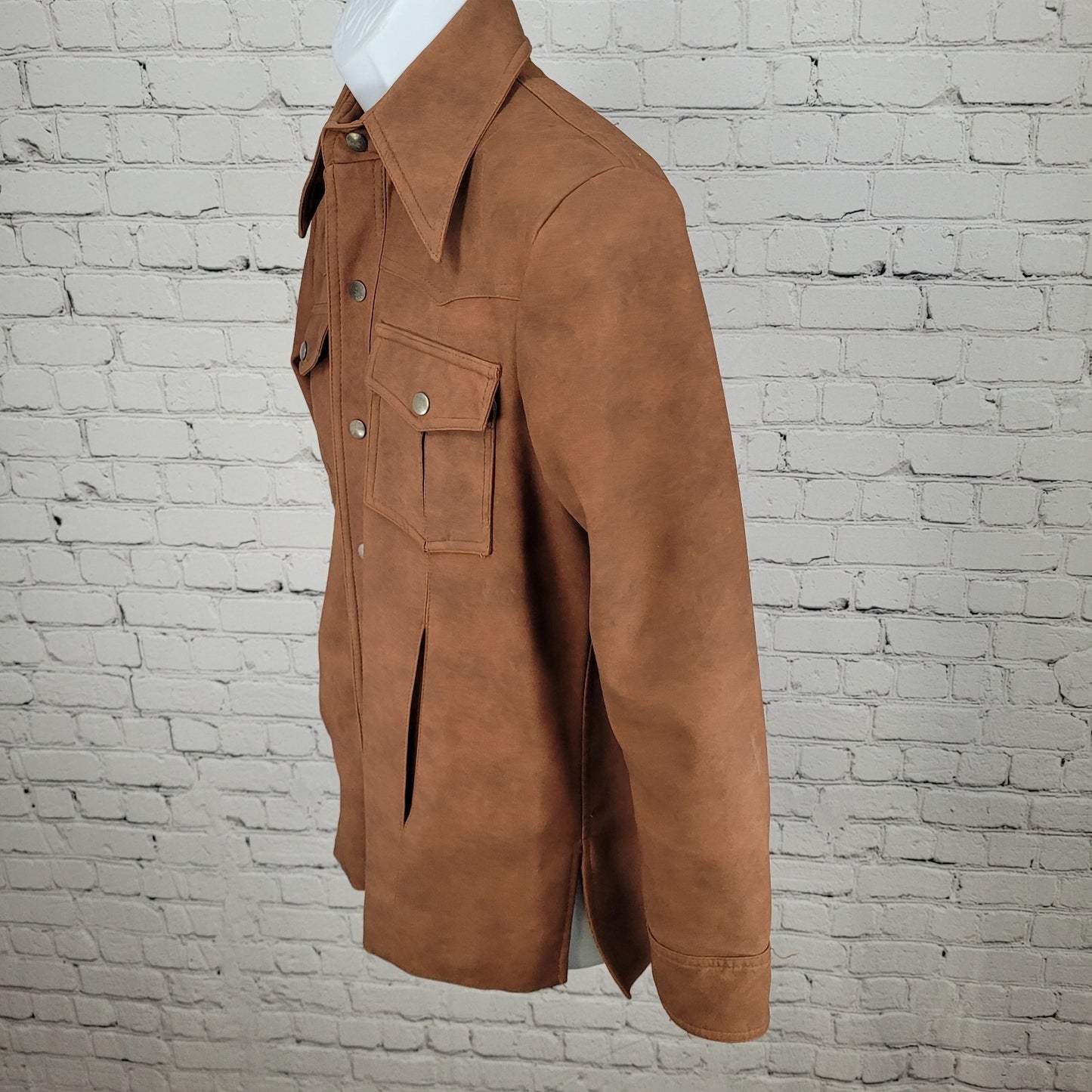 VTG Val Cassi Brown Vinyl Western Retro Snap Up Lined Jacket Size Small S