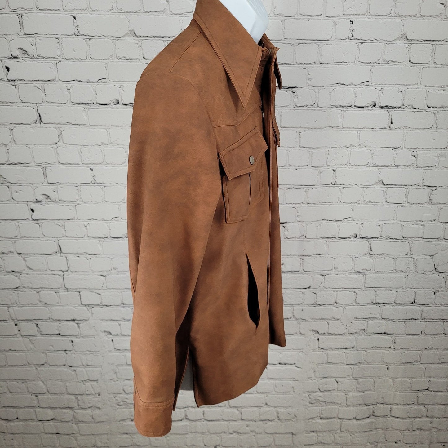 VTG Val Cassi Brown Vinyl Western Retro Snap Up Lined Jacket Size Small S