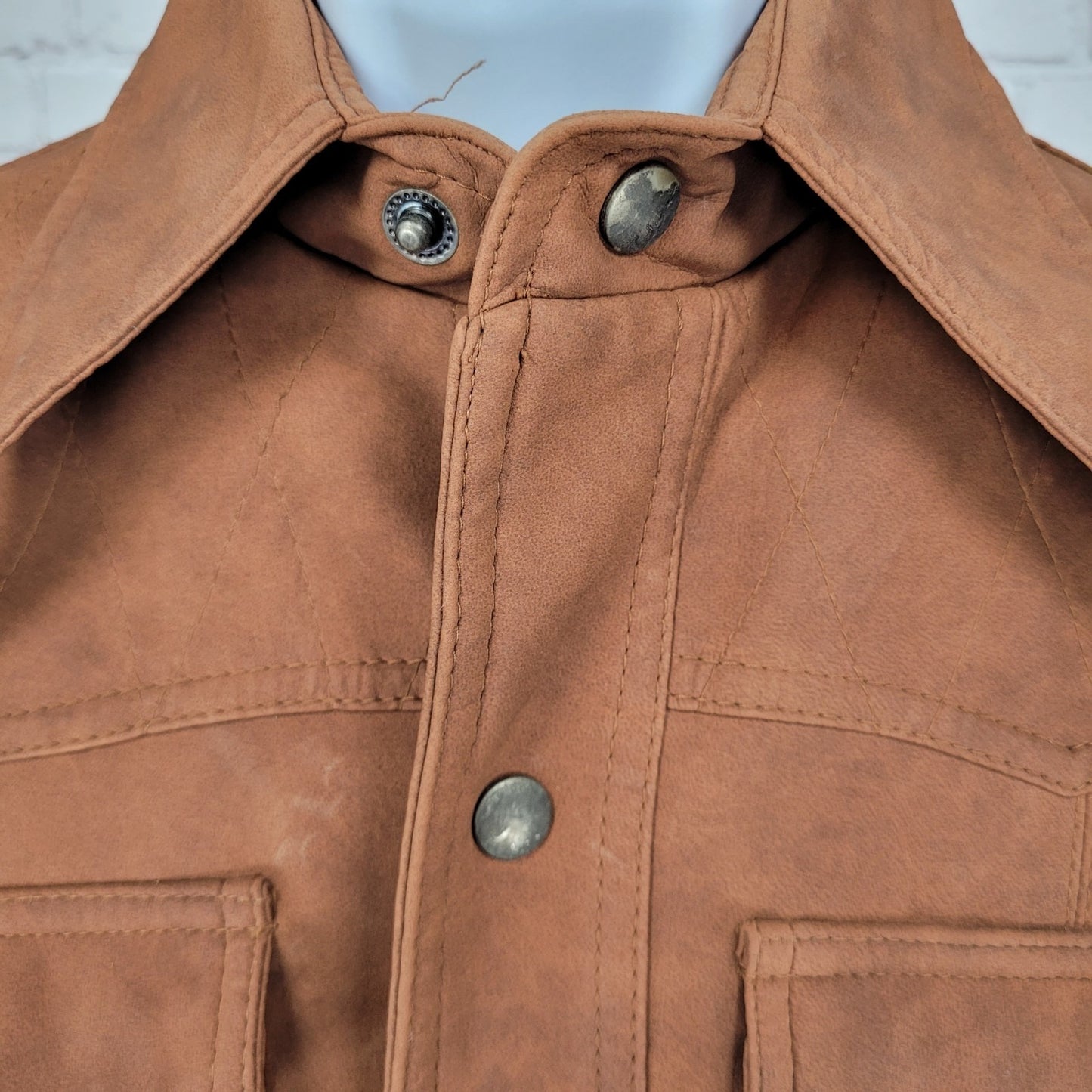 VTG Val Cassi Brown Vinyl Western Retro Snap Up Lined Jacket Size Small S