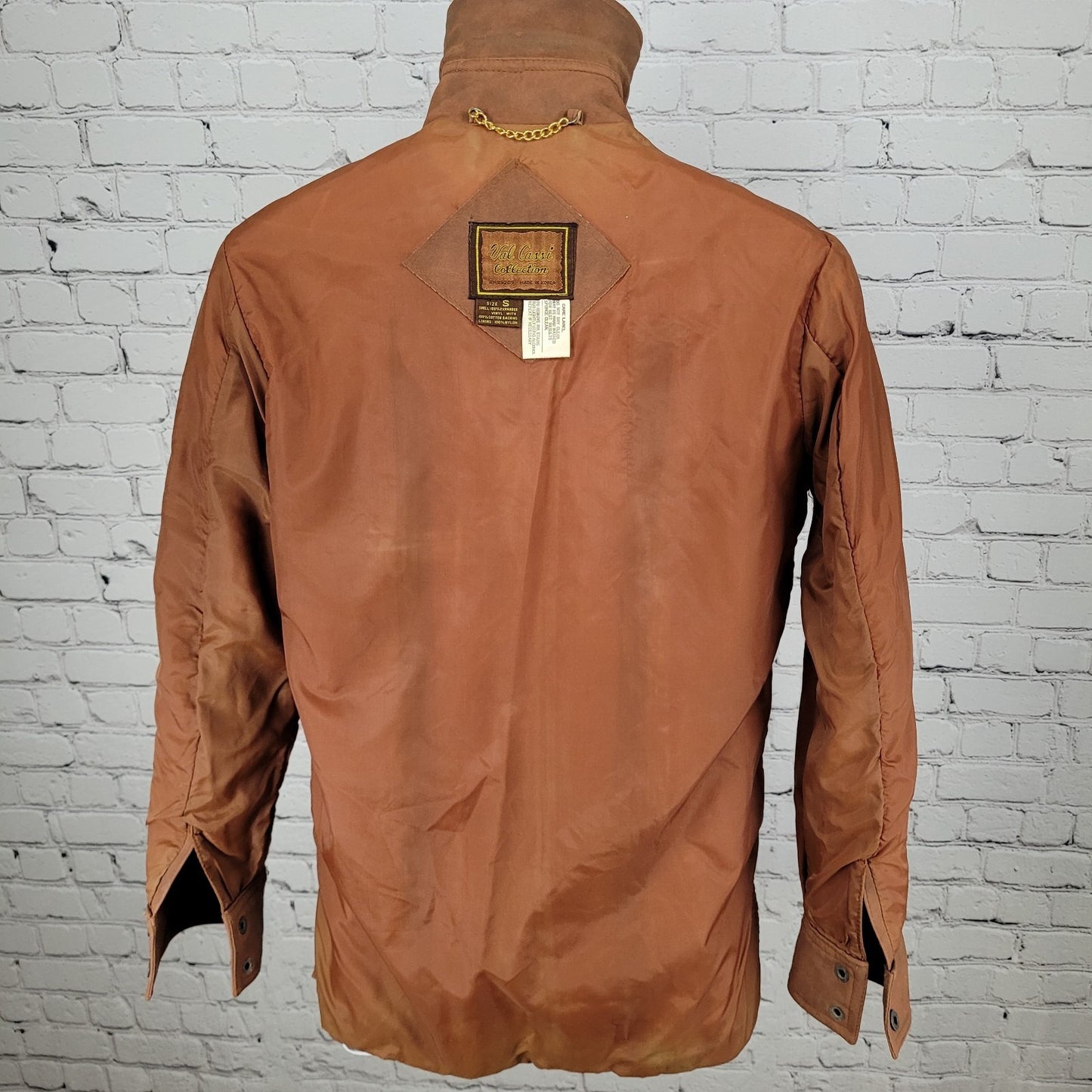 VTG Val Cassi Brown Vinyl Western Retro Snap Up Lined Jacket Size Small S