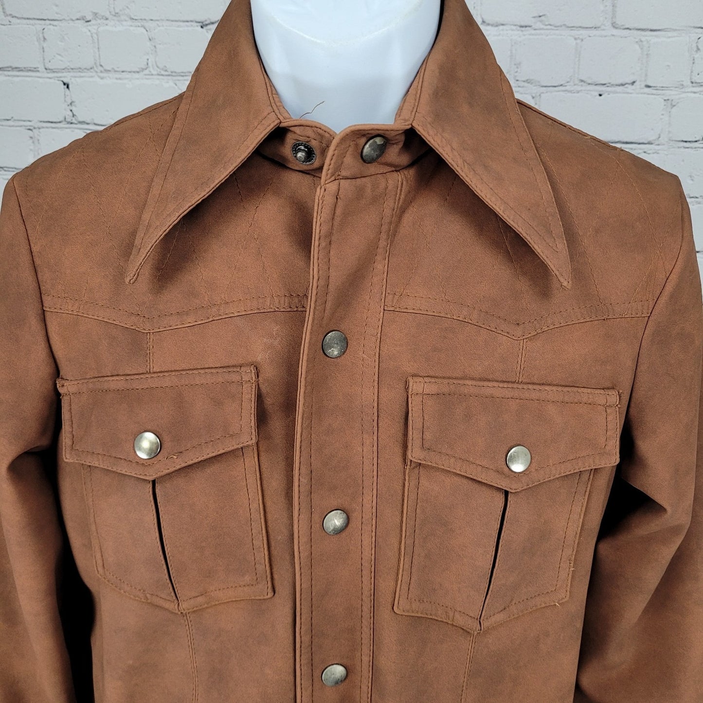 VTG Val Cassi Brown Vinyl Western Retro Snap Up Lined Jacket Size Small S