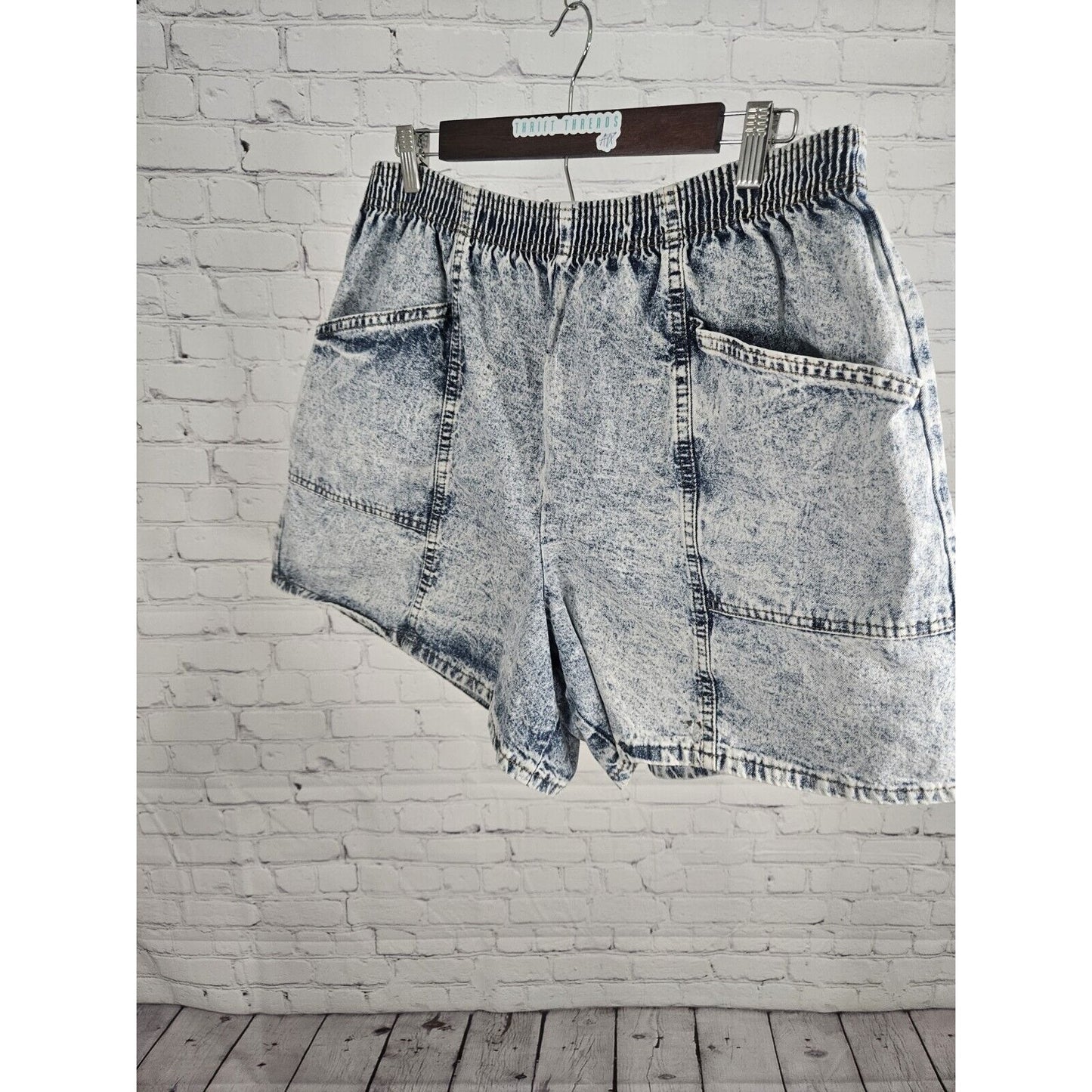 Vtg Boca Chica High Rise Acid Wash Scrunched Elastic Waist Shorts Pockets 18