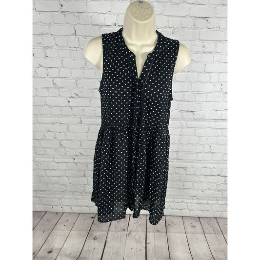 Anthropologie Black White Polka Dot Sleeveless Button Front Short Dress Women’s S