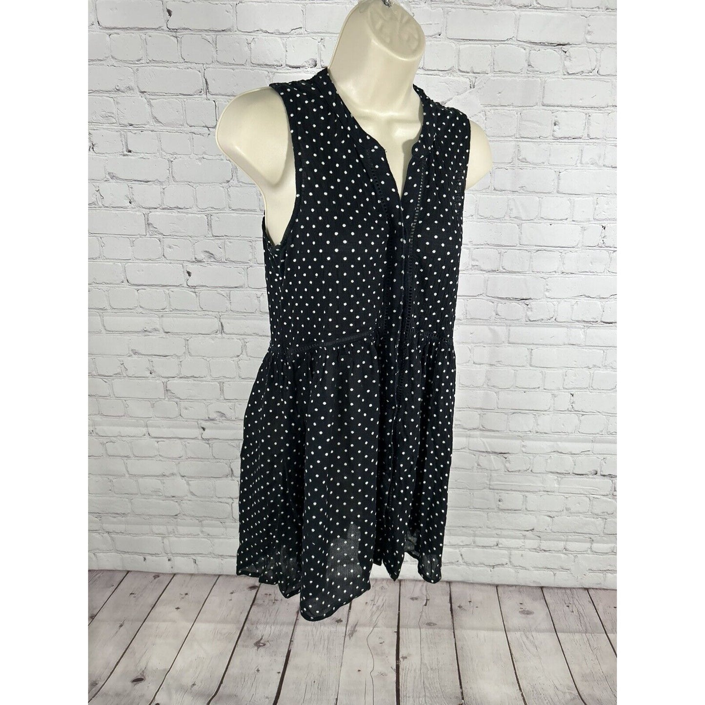 Anthropologie Black White Polka Dot Sleeveless Button Front Short Dress Women’s S
