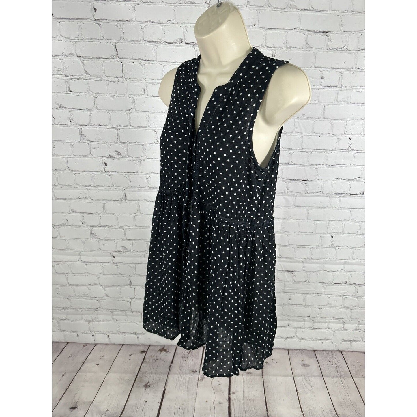 Anthropologie Black White Polka Dot Sleeveless Button Front Short Dress Women’s S
