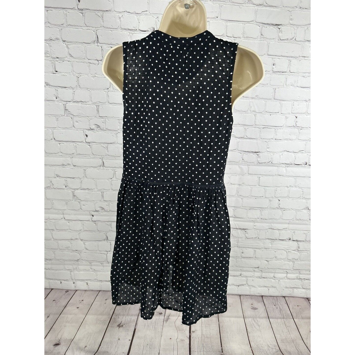 Anthropologie Black White Polka Dot Sleeveless Button Front Short Dress Women’s S