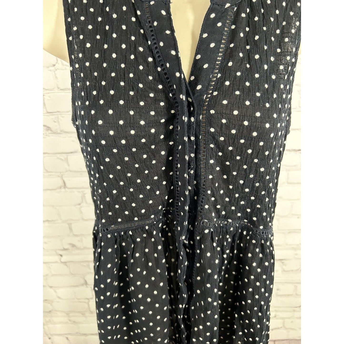 Anthropologie Black White Polka Dot Sleeveless Button Front Short Dress Women’s S