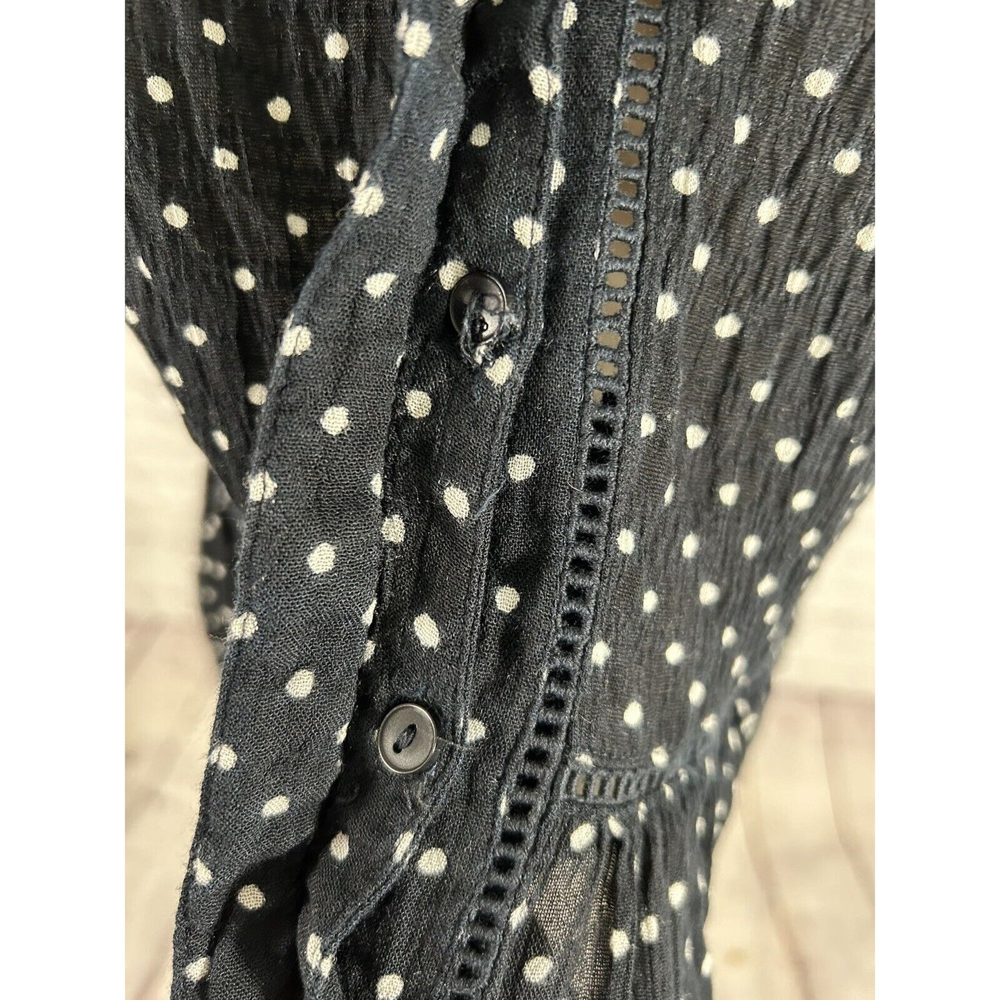 Anthropologie Black White Polka Dot Sleeveless Button Front Short Dress Women’s S