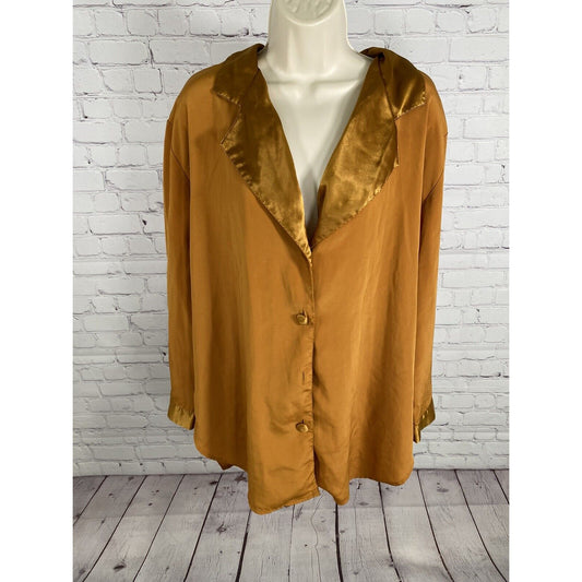 VTG Victorias Secret Gold Label Mustard Collar Long Sleeve Button Sleep Shirt M