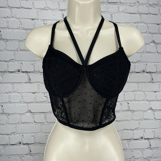 Express Black Lace Underwire Padded Strappy Boned Bustier Bra Size Small S