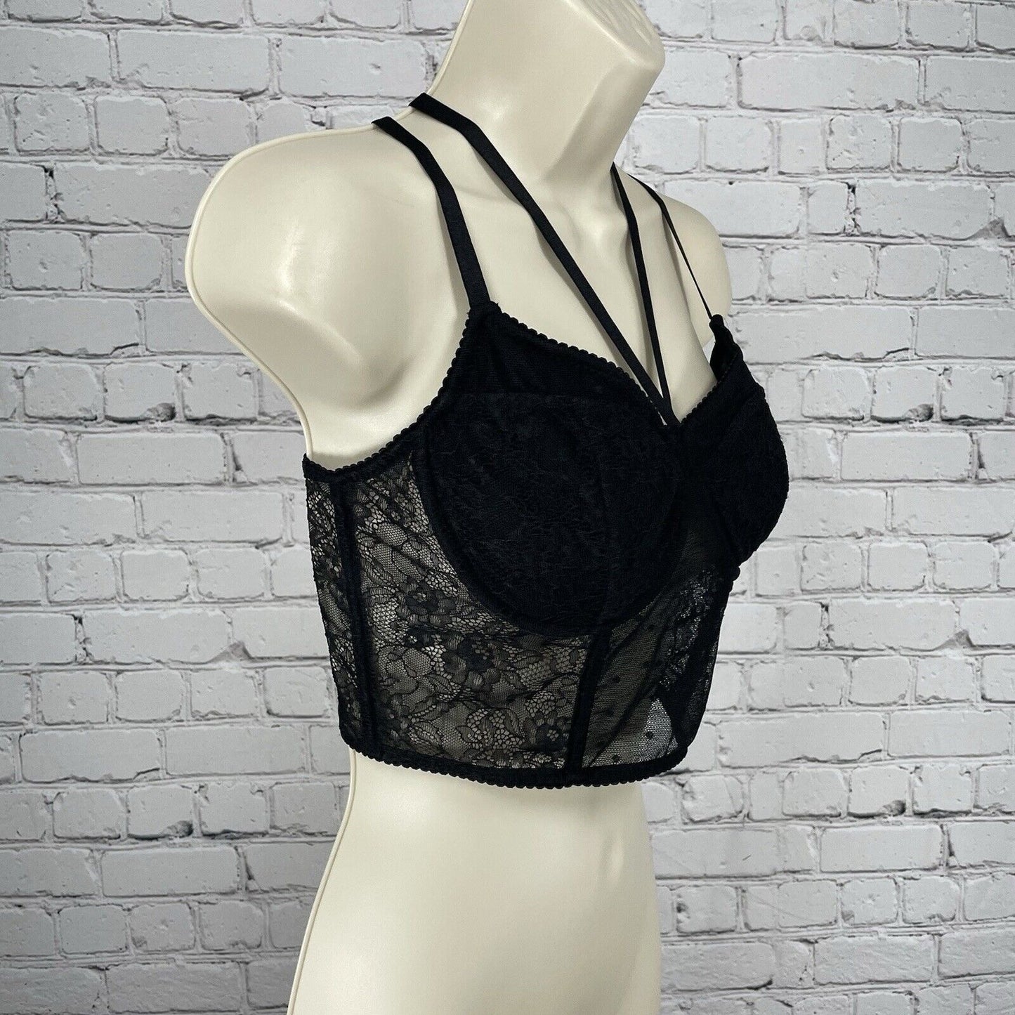 Express Black Lace Underwire Padded Strappy Boned Bustier Bra Size Small S