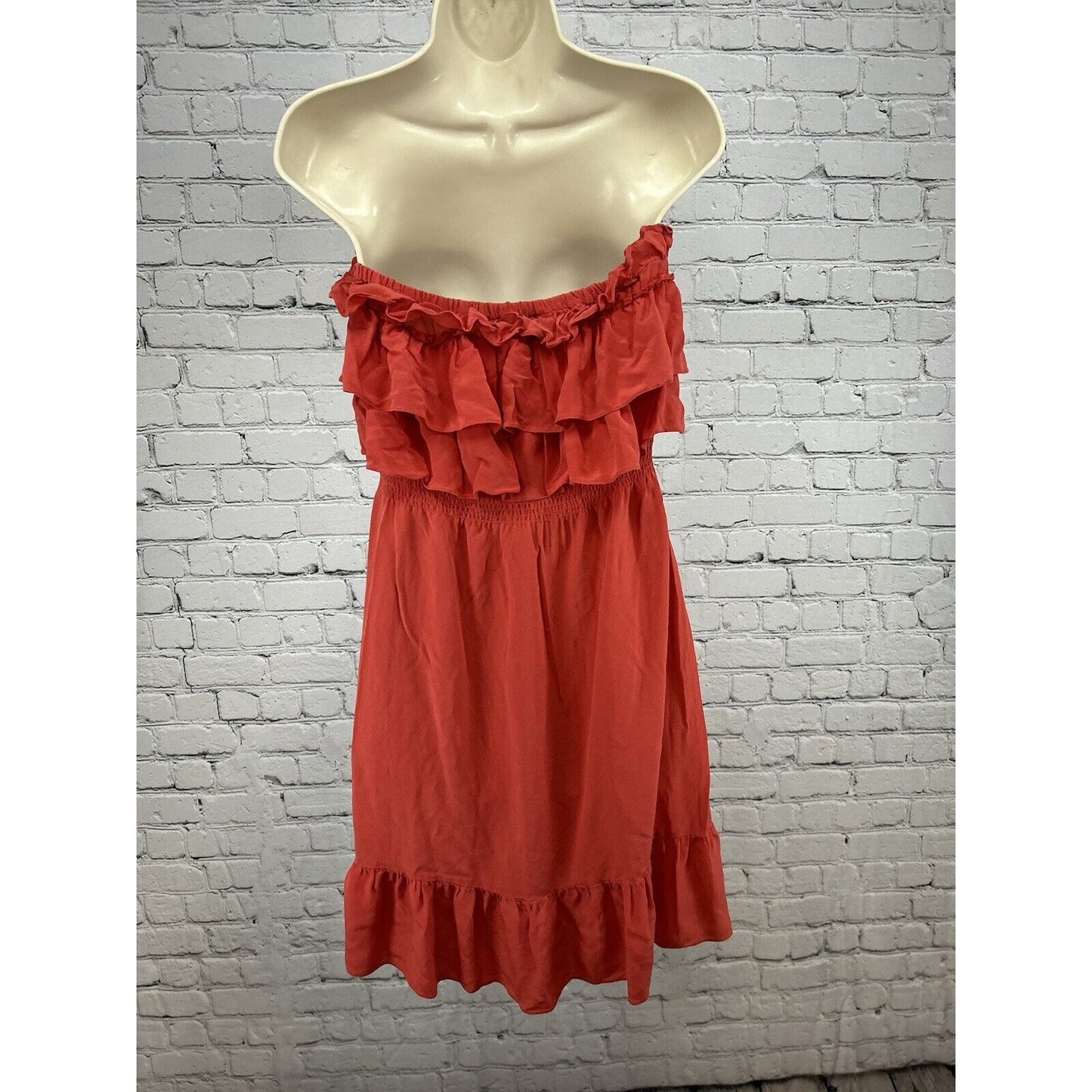 Rebecca Taylor Hot Pink Ruffle Accent Strapless 100% Silk Summer Dress 2