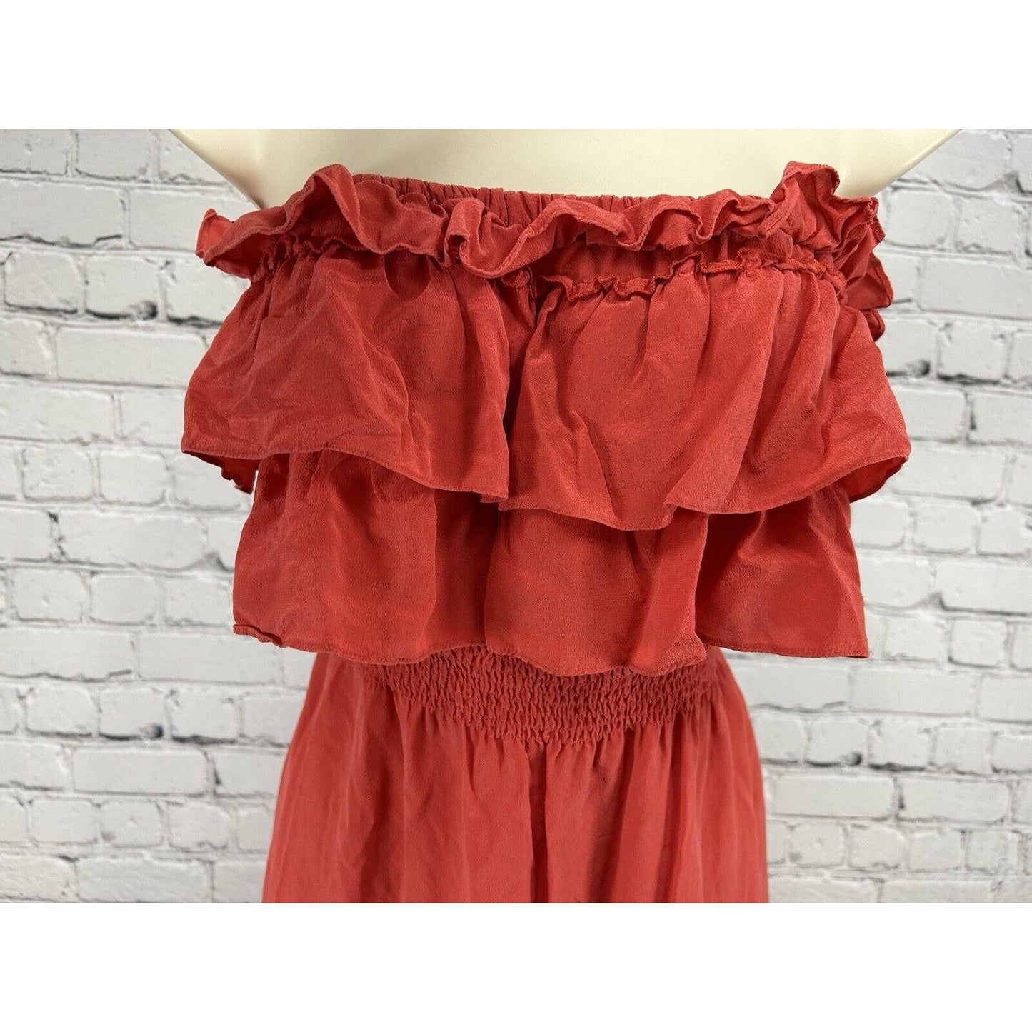 Rebecca Taylor Hot Pink Ruffle Accent Strapless 100% Silk Summer Dress 2