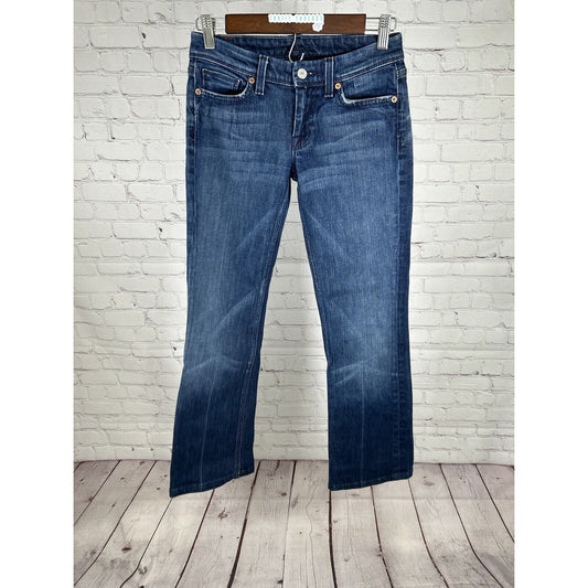 7 For all Mankind Flynt Low Rise Bootcut Distressed Medium Wash Jeans (26 x 29)