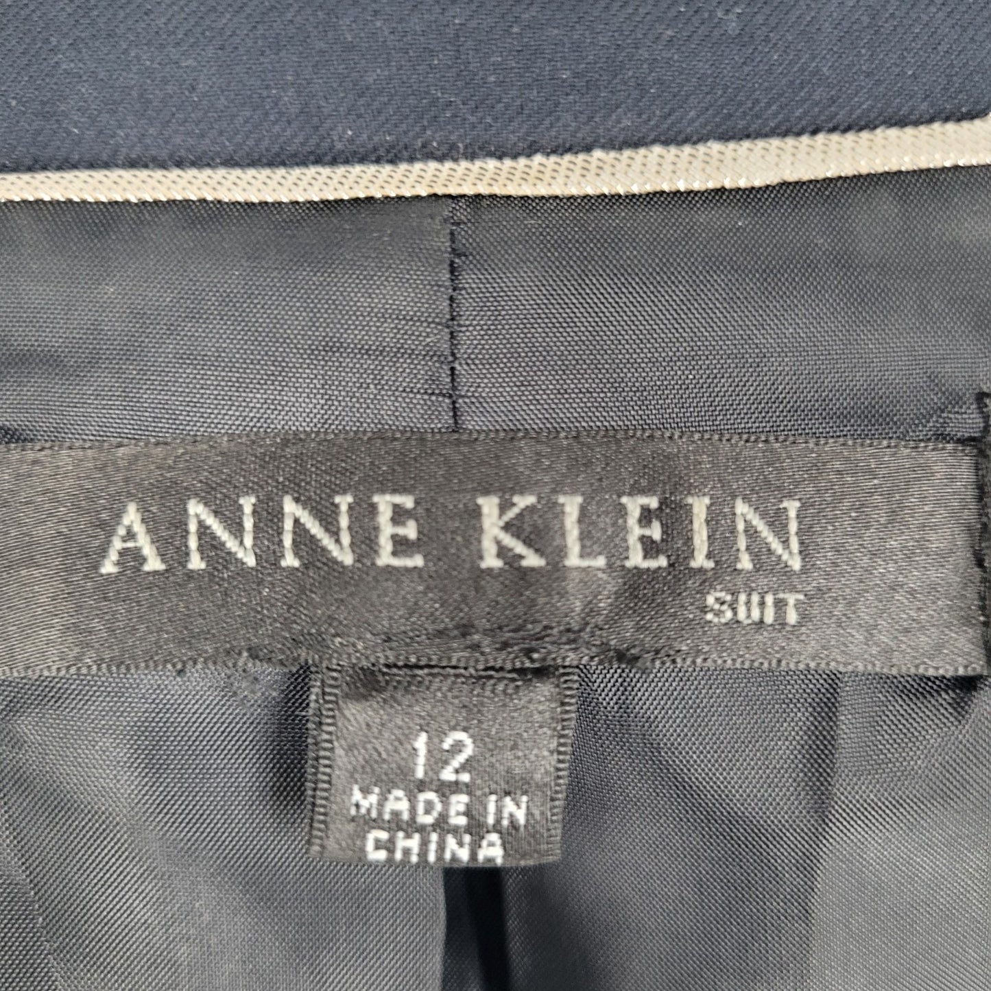 Anne Klein Suit Dark Navy 2 Button Vented Notch Lined Blazer Suit Jacket 12