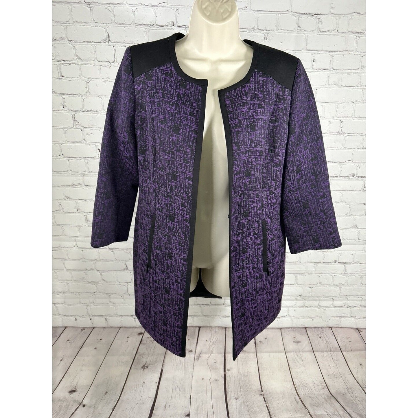 Mary Kay By Twin Hill Purple Black Zip/ Inner Pockets Long Zip Sleeve Blazer 10P