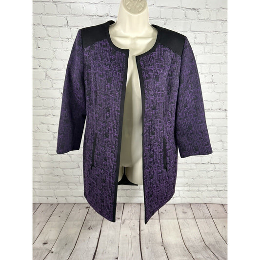 Mary Kay By Twin Hill Purple Black Zip/ Inner Pockets Long Zip Sleeve Blazer 10P