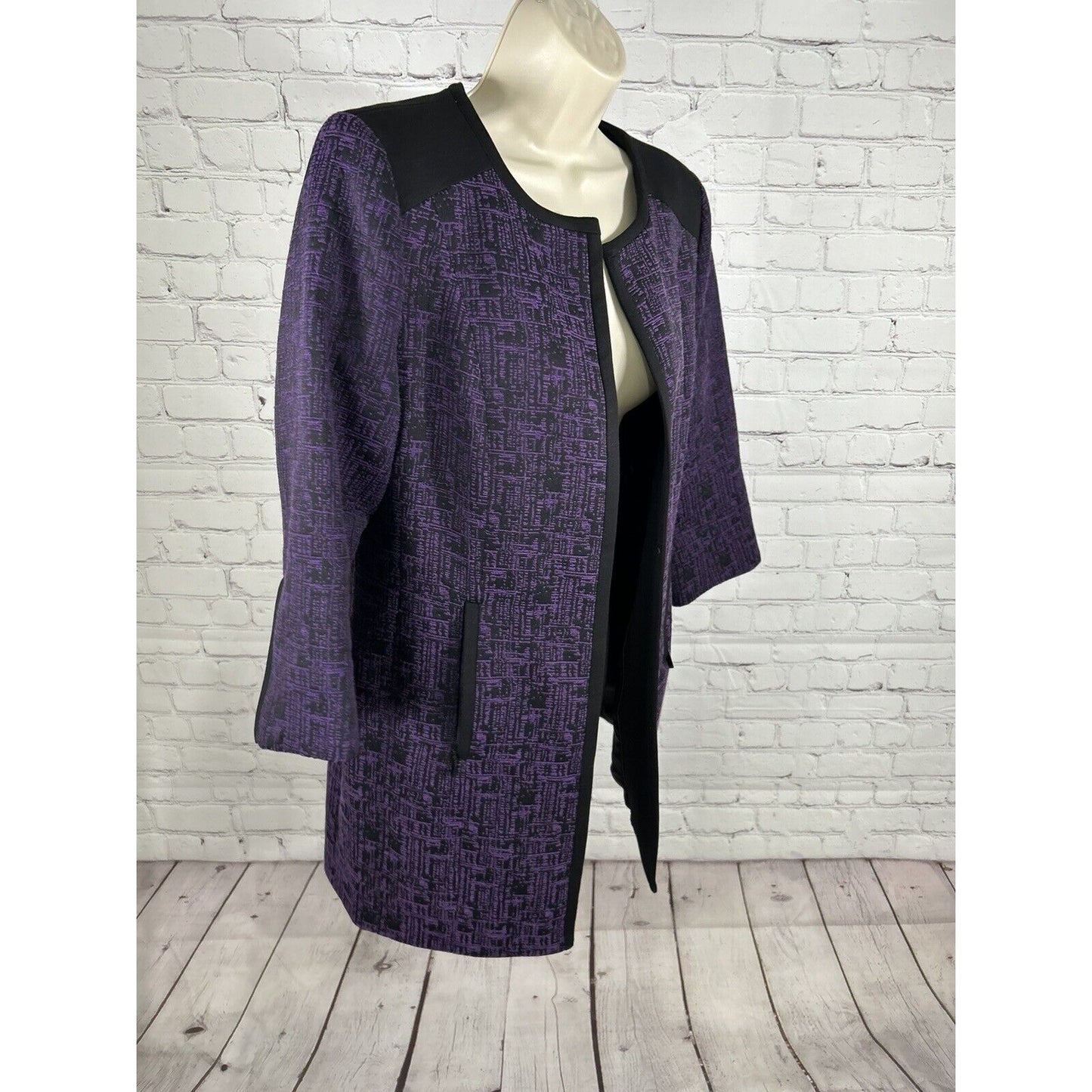 Mary Kay By Twin Hill Purple Black Zip/ Inner Pockets Long Zip Sleeve Blazer 10P