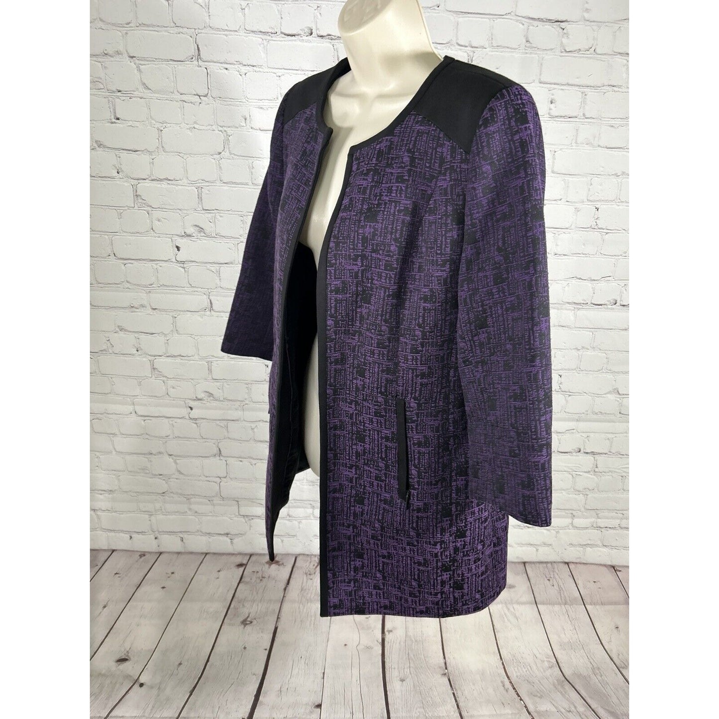 Mary Kay By Twin Hill Purple Black Zip/ Inner Pockets Long Zip Sleeve Blazer 10P
