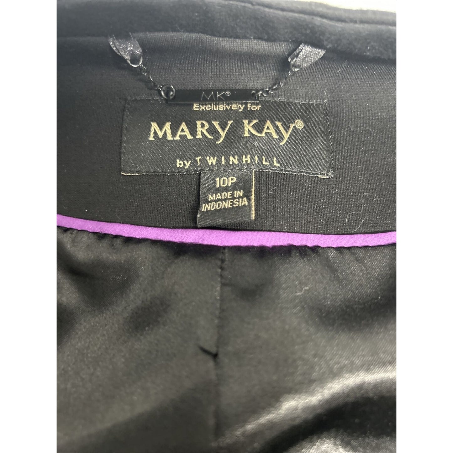 Mary Kay By Twin Hill Purple Black Zip/ Inner Pockets Long Zip Sleeve Blazer 10P